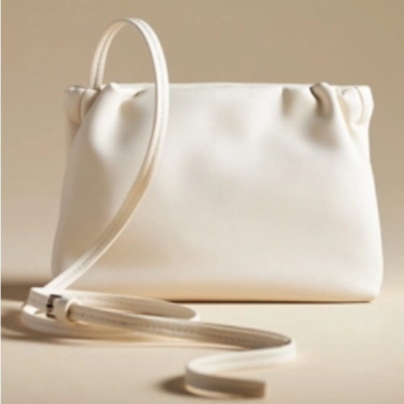 Anthropologie Cinched Faux-Leather Ivory Clutch Crossbody Handbag New No Tags - Picture 1 of 5